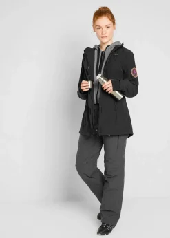 bonprix Bekleidung·Hosen|Jacken & Mäntel|wasserabweisende Softshell-Longjacke, 2 in 1-Optik schwarz