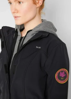 bonprix Bekleidung·Hosen|Jacken & Mäntel|wasserabweisende Softshell-Longjacke, 2 in 1-Optik schwarz