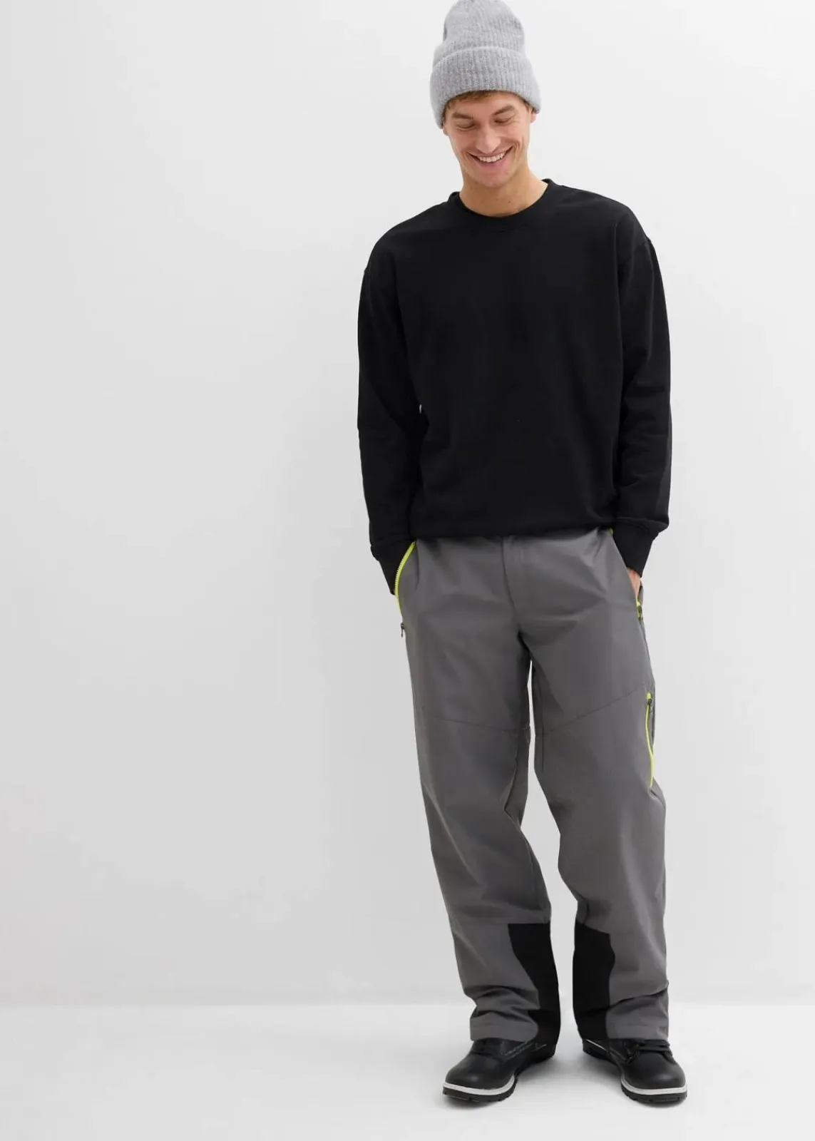 bonprix Große Größen|Outdoorbekleidung|wasserabweisende Thermo-Funktionshose, Regular Fit rauchgrau/zitrusgelb
