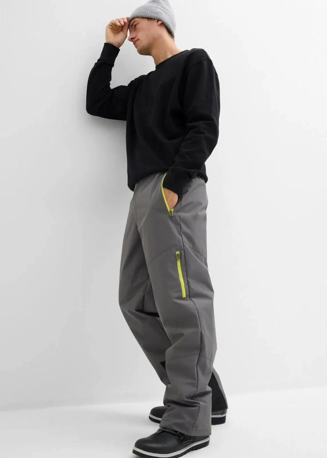 bonprix Große Größen|Outdoorbekleidung|wasserabweisende Thermo-Funktionshose, Regular Fit rauchgrau/zitrusgelb