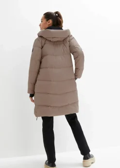bonprix Nachhaltigere Materialien|Jacken & Mäntel|wasserabweisender Daunenmantel mit bedrucktem Innenfutter taupe
