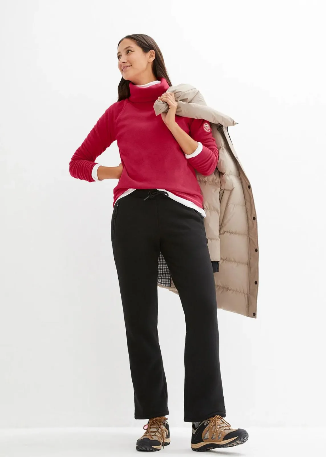 bonprix Nachhaltigere Materialien|Jacken & Mäntel|wasserabweisender Daunenmantel mit bedrucktem Innenfutter taupe