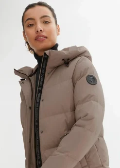 bonprix Nachhaltigere Materialien|Jacken & Mäntel|wasserabweisender Daunenmantel mit bedrucktem Innenfutter taupe