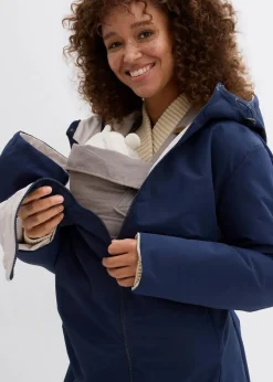bonprix Bekleidung·Blazer|Umstandsmode|Wasserabweisender 6-in-1 Wende-Umstandsmantel mit Trage- und Schwangerschftseinsatz dunkelblau/grauweiss