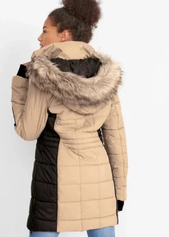 bonprix Jacken & Mäntel|Bekleidung·Hosen|wasserabweisender Outdoor-Kurzmantel mit Fellimitat beige/schwarz