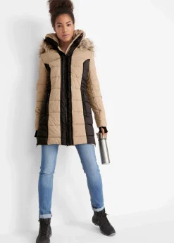 bonprix Jacken & Mäntel|Bekleidung·Hosen|wasserabweisender Outdoor-Kurzmantel mit Fellimitat beige/schwarz