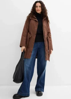 bonprix Bekleidung·Hosen|Jacken & Mäntel|Wasserabweisender Outdoor-Kurzmantel mit Gürtel, Leo-Futter braun