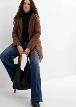 bonprix Bekleidung·Hosen|Jacken & Mäntel|Wasserabweisender Outdoor-Kurzmantel mit Gürtel, Leo-Futter braun