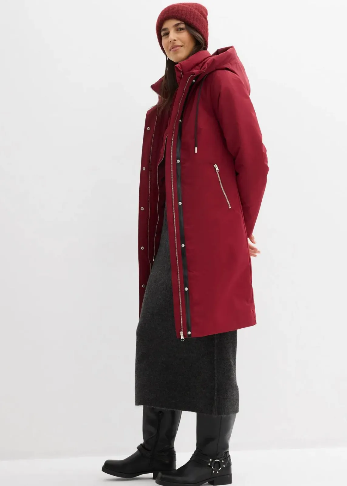 bonprix Bekleidung·Hosen|Jacken & Mäntel|wasserabweisender Outdoor-Mantel, 2in1 Optik pflaumenrot