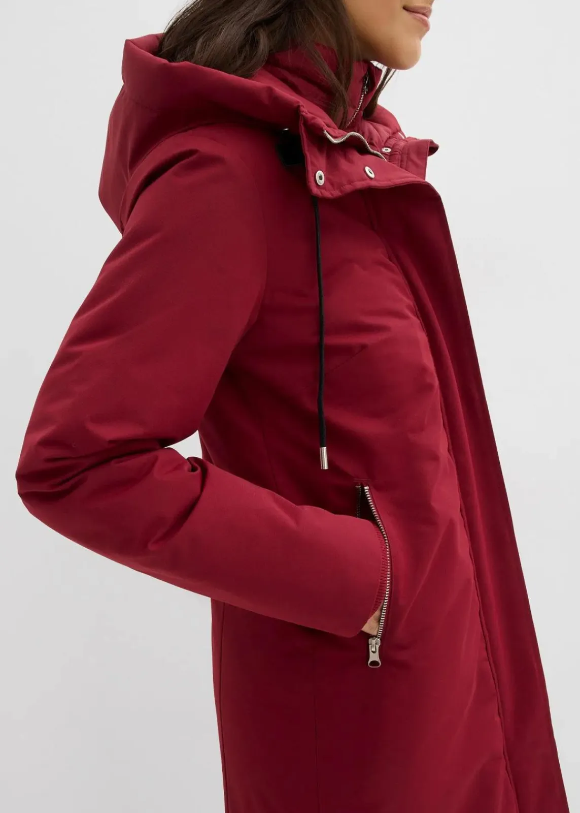 bonprix Bekleidung·Hosen|Jacken & Mäntel|wasserabweisender Outdoor-Mantel, 2in1 Optik pflaumenrot