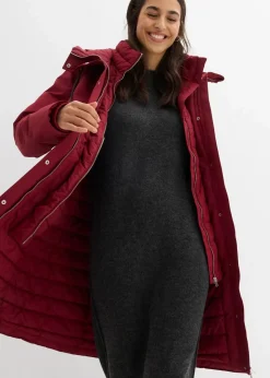 bonprix Bekleidung·Hosen|Jacken & Mäntel|wasserabweisender Outdoor-Mantel, 2in1 Optik pflaumenrot