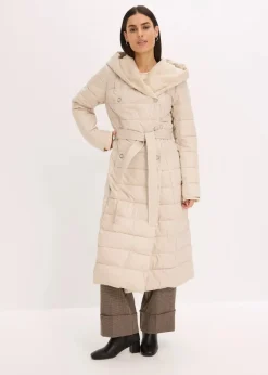 wasserabweisender Steppmantel mit Wollimitat Besatz und Bindegürtel (2-tlg.)|bonprix Sale