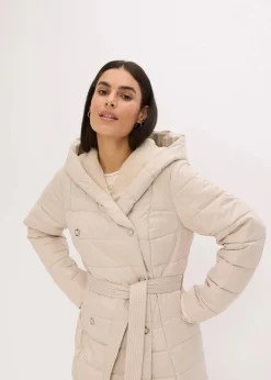 wasserabweisender Steppmantel mit Wollimitat Besatz und Bindegürtel (2-tlg.)|bonprix Sale