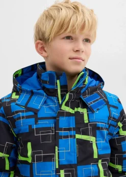 bonprix Jungen 9-16 Jahre·Jacken & Outdoor|Jungen 2-8 Jahre·Nachhaltigere Materialien|wasserdichte Funktionsjacke mit reflektierenden Details schwarz/azurblau/neongrün graphisch bedruckt