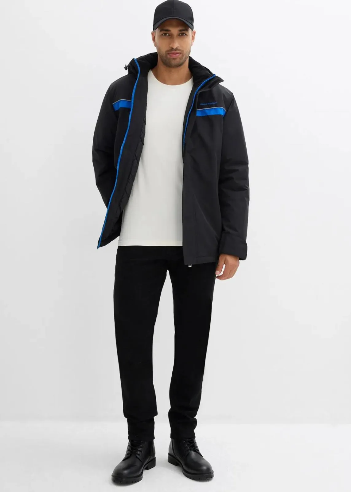 bonprix Große Größen|Outdoorbekleidung|wasserdichte Funktionsjacke mit abnehmbarer Kapuze schwarz/azurblau