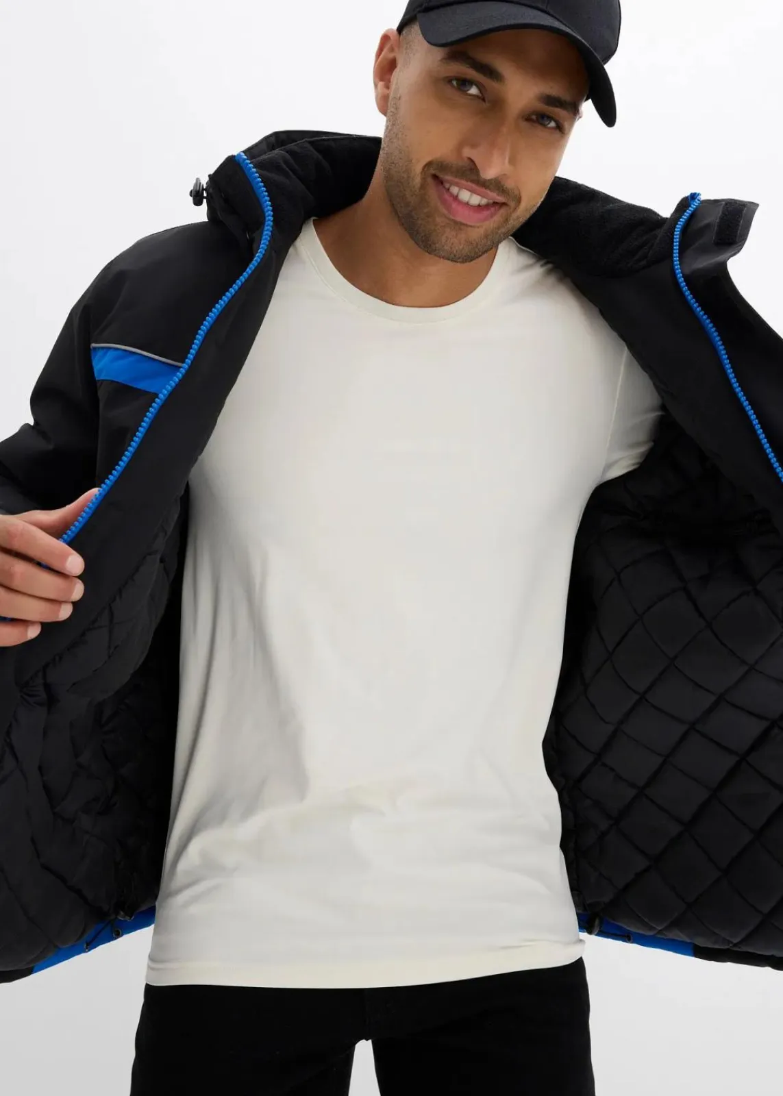 bonprix Große Größen|Outdoorbekleidung|wasserdichte Funktionsjacke mit abnehmbarer Kapuze schwarz/azurblau