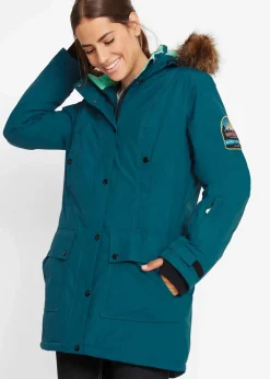 bonprix Bekleidung·Hosen|Jacken & Mäntel|wasserdichte Funktions-Outdoor-Longjacke mit Kapuze blaupetrol
