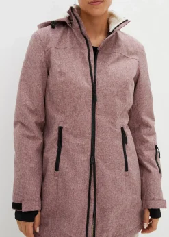 bonprix Bekleidung·Hosen|Jacken & Mäntel|wasserdichte Funktions-Outdoor-Longjacke mit Teddyfleece bordeaux meliert