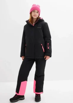 bonprix Mädchen 9-16 Jahre·Jacken & Outdoor|Wasserdichte Skijacke mit sportiven Details schwarz/neonpink