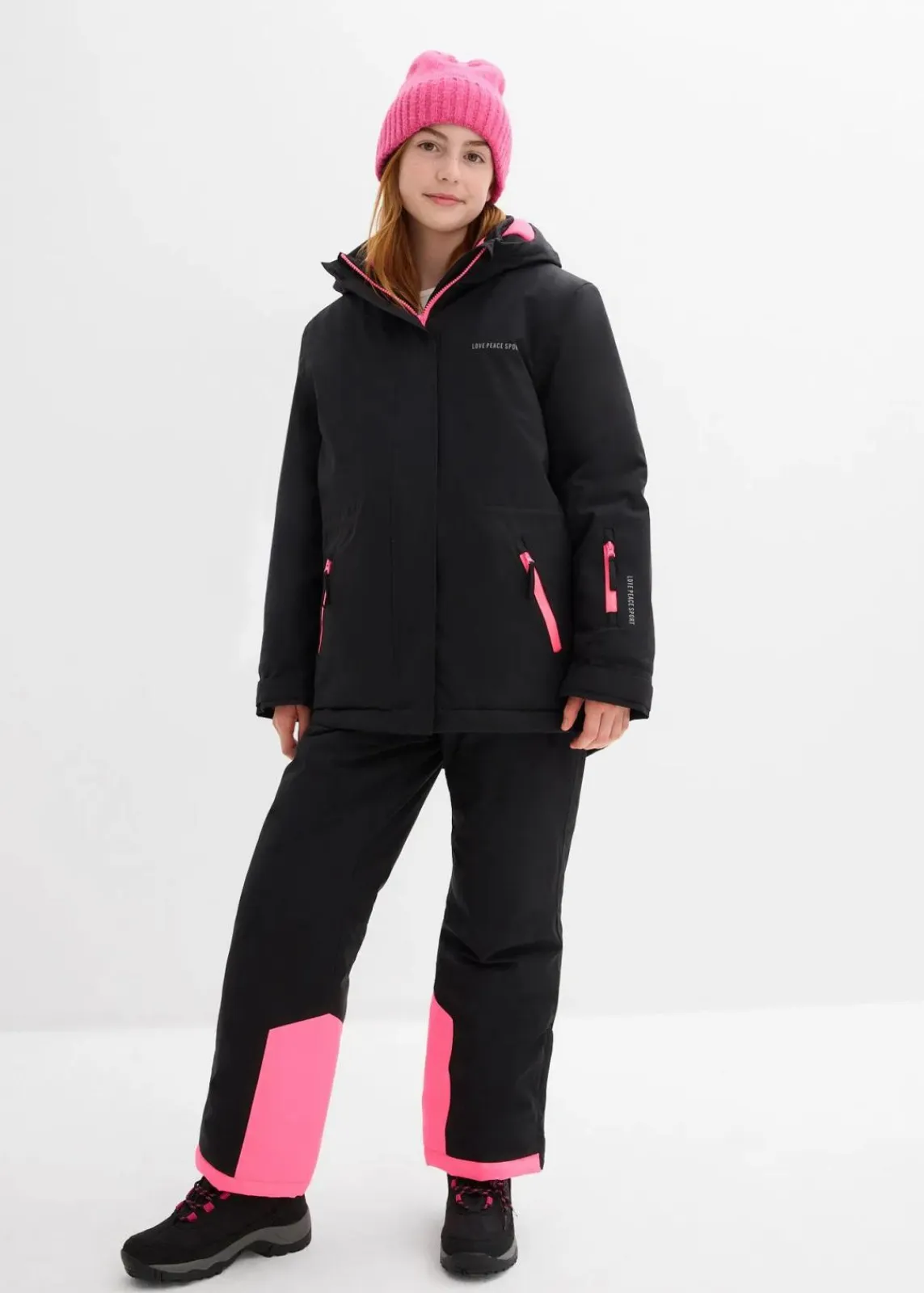 bonprix Mädchen 9-16 Jahre·Jacken & Outdoor|Wasserdichte Skijacke mit sportiven Details schwarz/neonpink