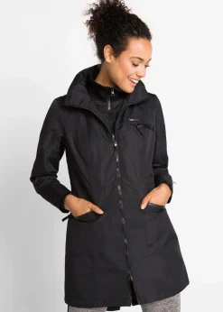 bonprix Bekleidung·Hosen|Jacken & Mäntel|wasserdichter Funktions-Outdoor-Übergangsmantel mit Kapuze, 2 in 1-Optik schwarz