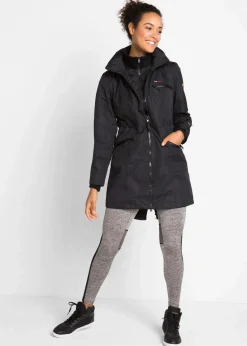 bonprix Bekleidung·Hosen|Jacken & Mäntel|wasserdichter Funktions-Outdoor-Übergangsmantel mit Kapuze, 2 in 1-Optik schwarz