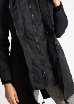 bonprix Bekleidung·Hosen|Jacken & Mäntel|wasserdichter Funktions-Outdoor-Übergangsmantel mit Kapuze, 2 in 1-Optik schwarz