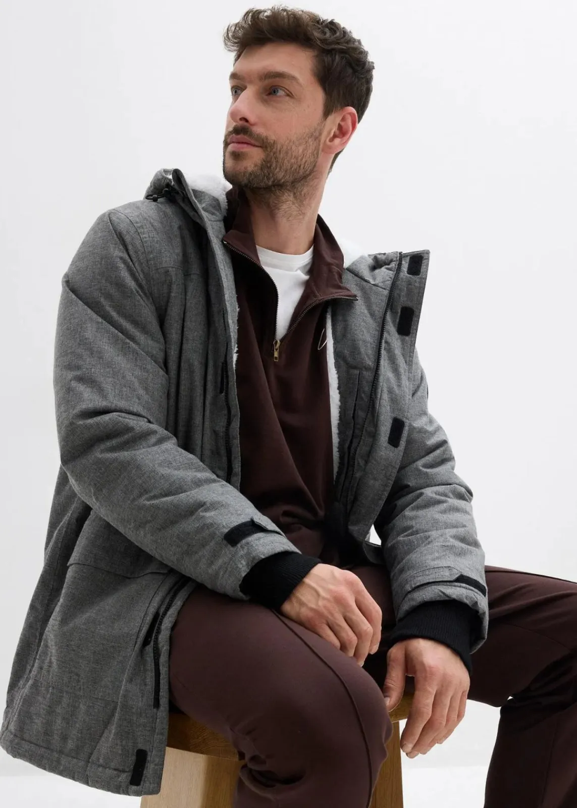 bonprix Große Größen|Outdoorbekleidung|wasserdichter Funktions-Parka mit Kuschel-Fleece-Futter grau meliert