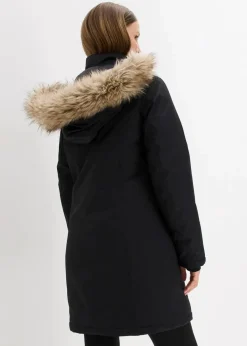 bonprix Bekleidung·Hosen|Jacken & Mäntel|wasserdichter, warmer Funktions-Outdoor-Mantel mit Fellimitat schwarz