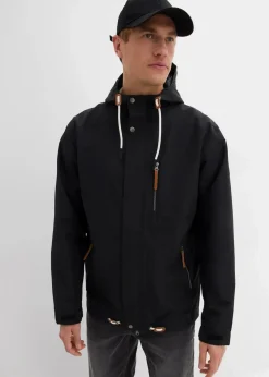 bonprix Große Größen|Jacken & Mäntel|wassserabweisende Funktionsjacke mit Kapuze und Lederimitat-Details schwarz