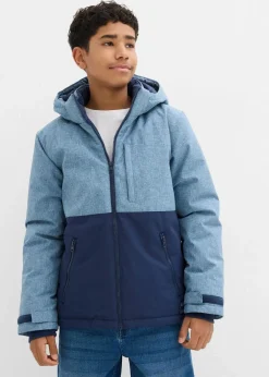bonprix Jungen 9-16 Jahre·Jacken & Outdoor|wattierte Winterjacke im Colourblocking mit Kapuze dunkelblau/wellenblau meliert