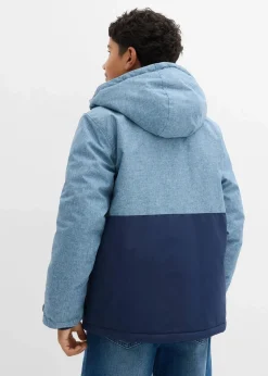 bonprix Jungen 9-16 Jahre·Jacken & Outdoor|wattierte Winterjacke im Colourblocking mit Kapuze dunkelblau/wellenblau meliert