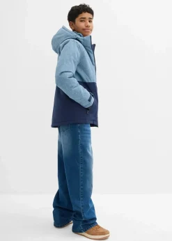 bonprix Jungen 9-16 Jahre·Jacken & Outdoor|wattierte Winterjacke im Colourblocking mit Kapuze dunkelblau/wellenblau meliert