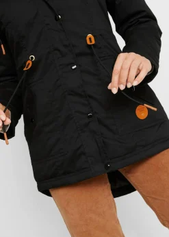 bonprix Bekleidung·Hosen|Jacken & Mäntel|Wattierter Parka mit Fellimitat-Besatz schwarz