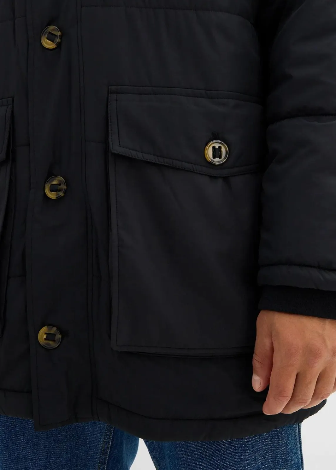 wattierter Stepp-Parka mit aufgesetzten Taschen und abnehmbarer Kapuze|bonprix Best