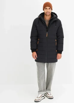 wattierter Stepp-Parka mit Kapuze und Lederimitat-Details|bonprix Hot