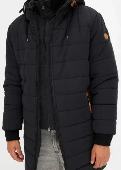 wattierter Stepp-Parka mit Kapuze und Lederimitat-Details|bonprix Hot