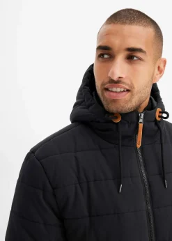 wattierter Stepp-Parka mit Kapuze und Lederimitat-Details|bonprix Hot
