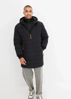 wattierter Stepp-Parka mit Kapuze und Lederimitat-Details|bonprix Hot