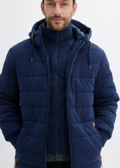 wattierter Stepp-Parka mit Kapuze und Lederimitat-Details|bonprix Clearance
