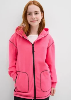 bonprix Mädchen 9-16 Jahre·Sweat & Strick|Mädchen 9-16 Jahre·Jacken & Outdoor|weiche Fleecejacke mit praktischen Reißverschlusstaschen neonpink/schwarz