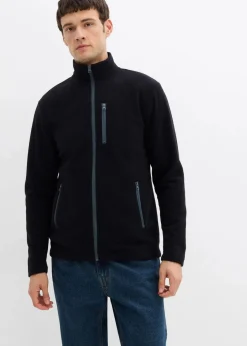 bonprix Große Größen|Jacken & Mäntel|weiche Fleecejacke mit praktischen Reißverschlusstaschen schwarz/rauchgrau