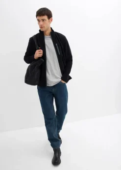 bonprix Große Größen|Jacken & Mäntel|weiche Fleecejacke mit praktischen Reißverschlusstaschen schwarz/rauchgrau