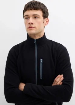 bonprix Große Größen|Jacken & Mäntel|weiche Fleecejacke mit praktischen Reißverschlusstaschen schwarz/rauchgrau