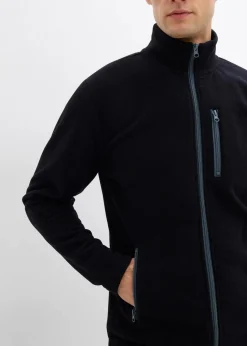 bonprix Große Größen|Jacken & Mäntel|weiche Fleecejacke mit praktischen Reißverschlusstaschen schwarz/rauchgrau