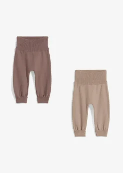 bonprix Mehrfachpacks|Hosen & Leggings|Weiche Strick-Hosen zum Mitwachsen aus Baumwoll-Mix (2er Pack) taupe+sandbeige bedruckt