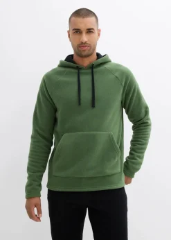 bonprix Sweat|Große Größen|weicher Fleecepullover mit Kapuze moosgrün