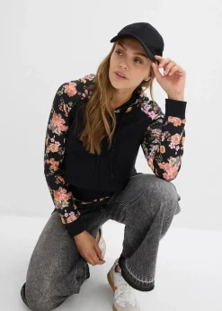bonprix Bekleidung·Blazer|Umstandsmode|Weiches 2-in-1 Umstands-und Stillsweatshirt schwarz geblümt