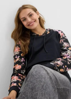 bonprix Bekleidung·Blazer|Umstandsmode|Weiches 2-in-1 Umstands-und Stillsweatshirt schwarz geblümt