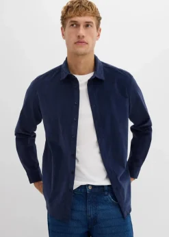 bonprix Große Größen|Hemden|weiches Stretch-Cordhemd aus Bio-Baumwolle dunkelblau